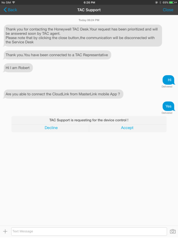 Honeywell MasterLink iPad screenshot