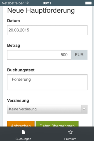 DEBICARE Forderungsrechner screenshot 2