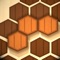 The game features a wooden board and tetromino like wooden hexagon pieces