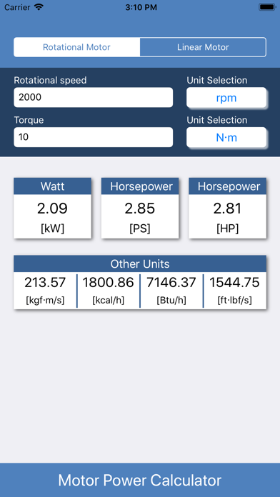 Screenshot #1 pour Motor Power Calculator