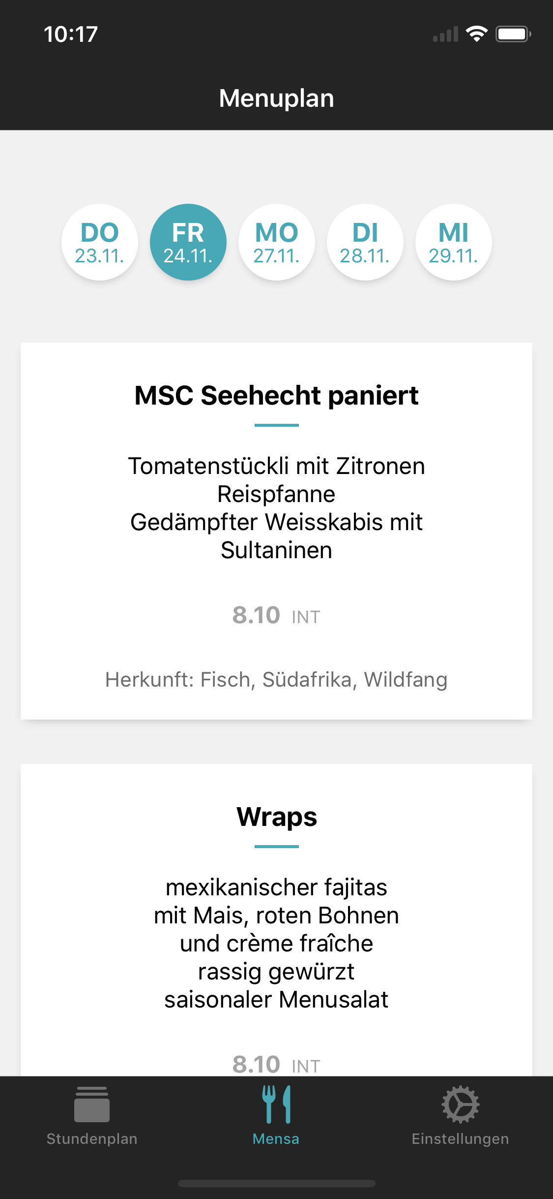 Stundenplan KS Rychenberg