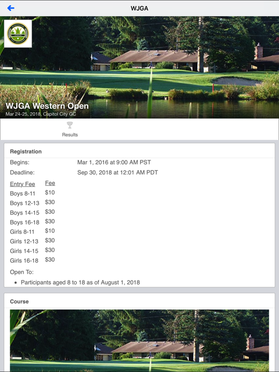 Washington Junior Golf Assoc. iPad screenshot 2 - Sports app