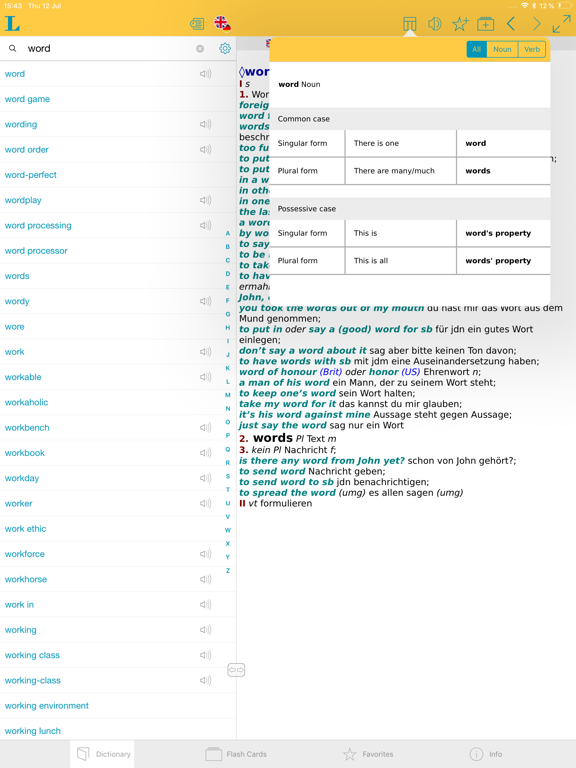 Big German English Dictionary iPad screenshot