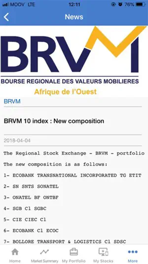 BRVM app screenshot 2