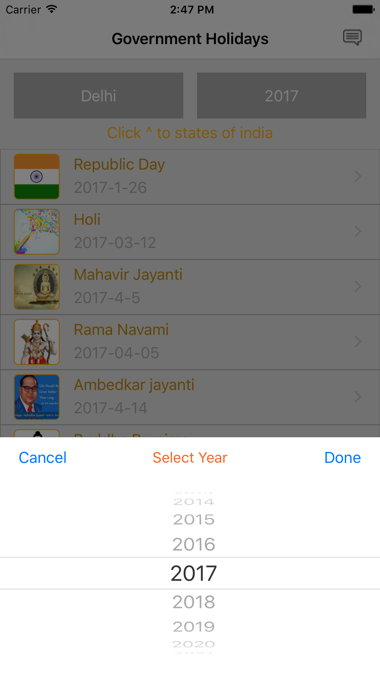 Indian Calendar Holidays for Festivals