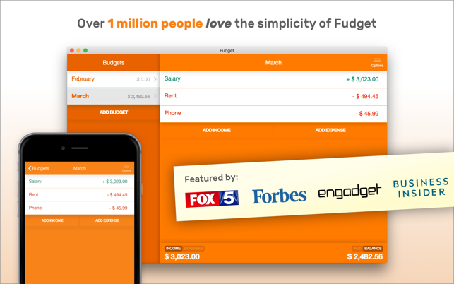 ‎Екранна снимка на Fudget: програма за проследяване на планиране на бюджет