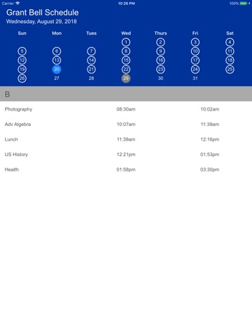 Grant Bell Schedule iPad screenshot