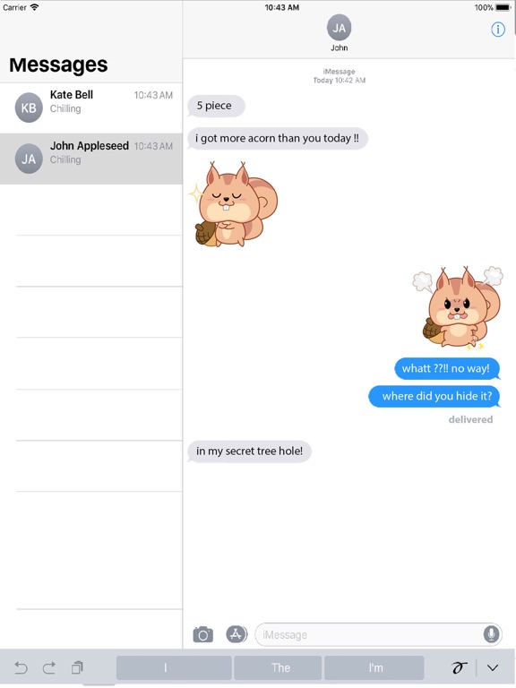 Kwipi Squirrel Love Acorn iPad screenshot 2 - Stickers app