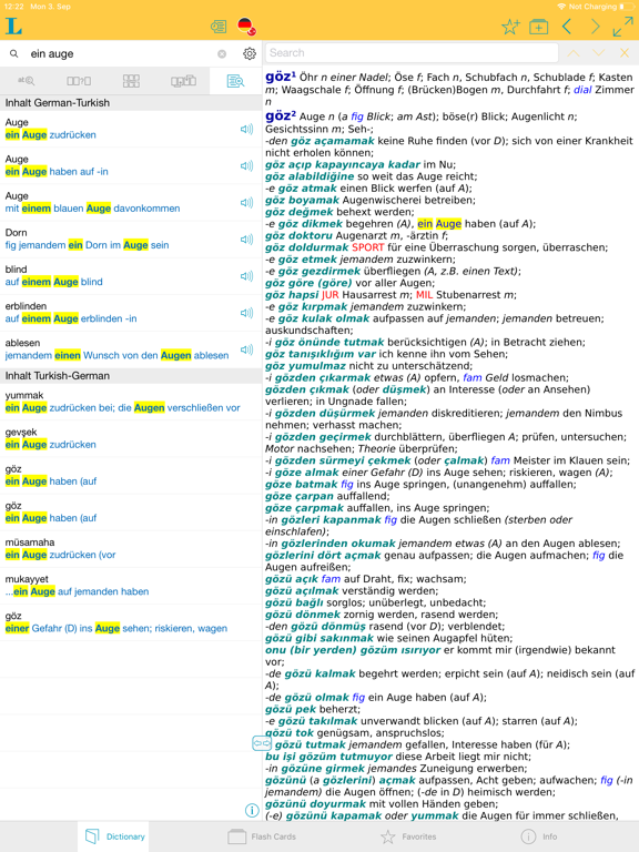 Big German Turkish Dictionary iPad screenshot
