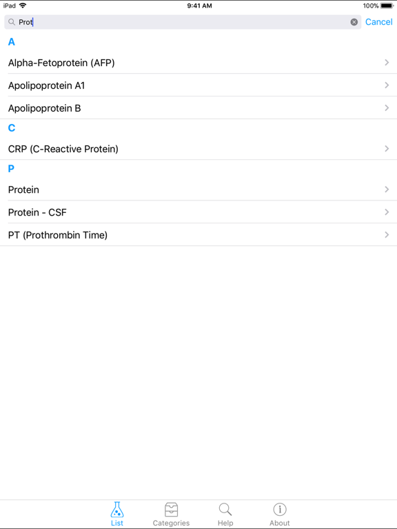 Lab Values iPad screenshot