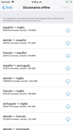 Captura de pantalla de Diccionario Linguee en iPhone 5