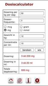 Dosiscalculator screenshot
