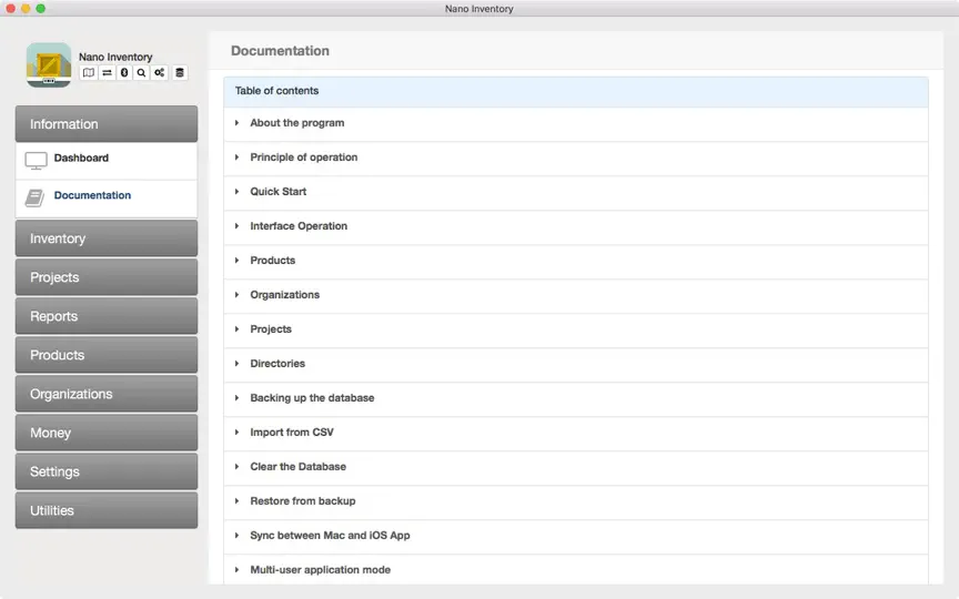 Screenshot von Nano Inventory auf dem iPhone 10