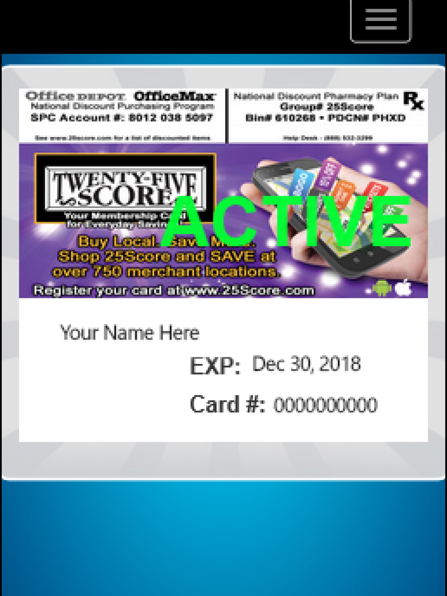 25Score - SCV & AV Discount Membership Card screenshot 2