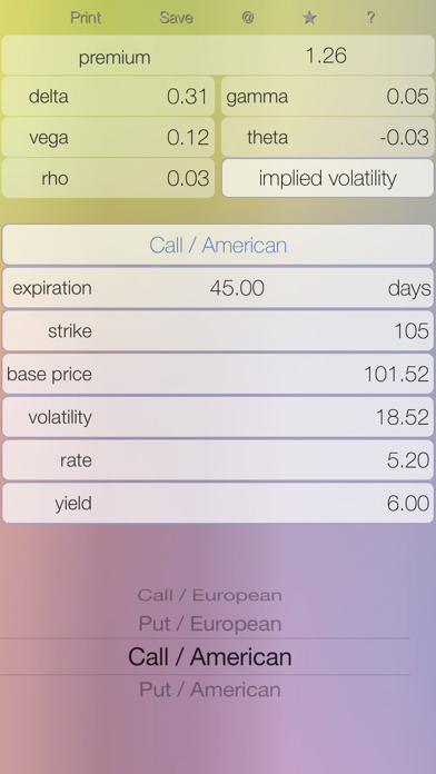 Options - option calculator Screenshot