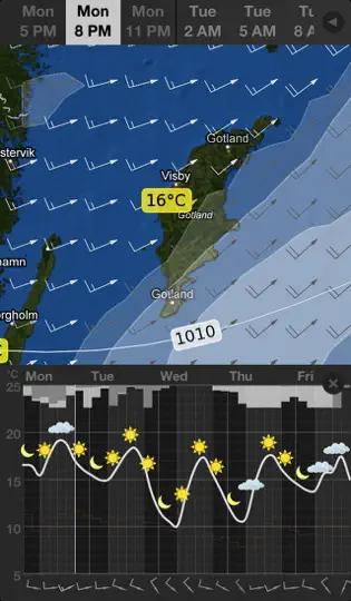 Capture d'écran de WeatherMap+ sur iPhone 4