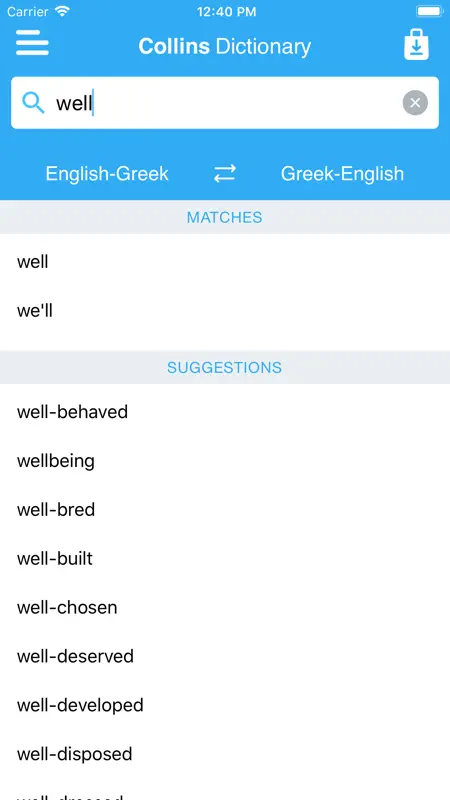 Collins Greek Dictionary screenshot 2 of 5