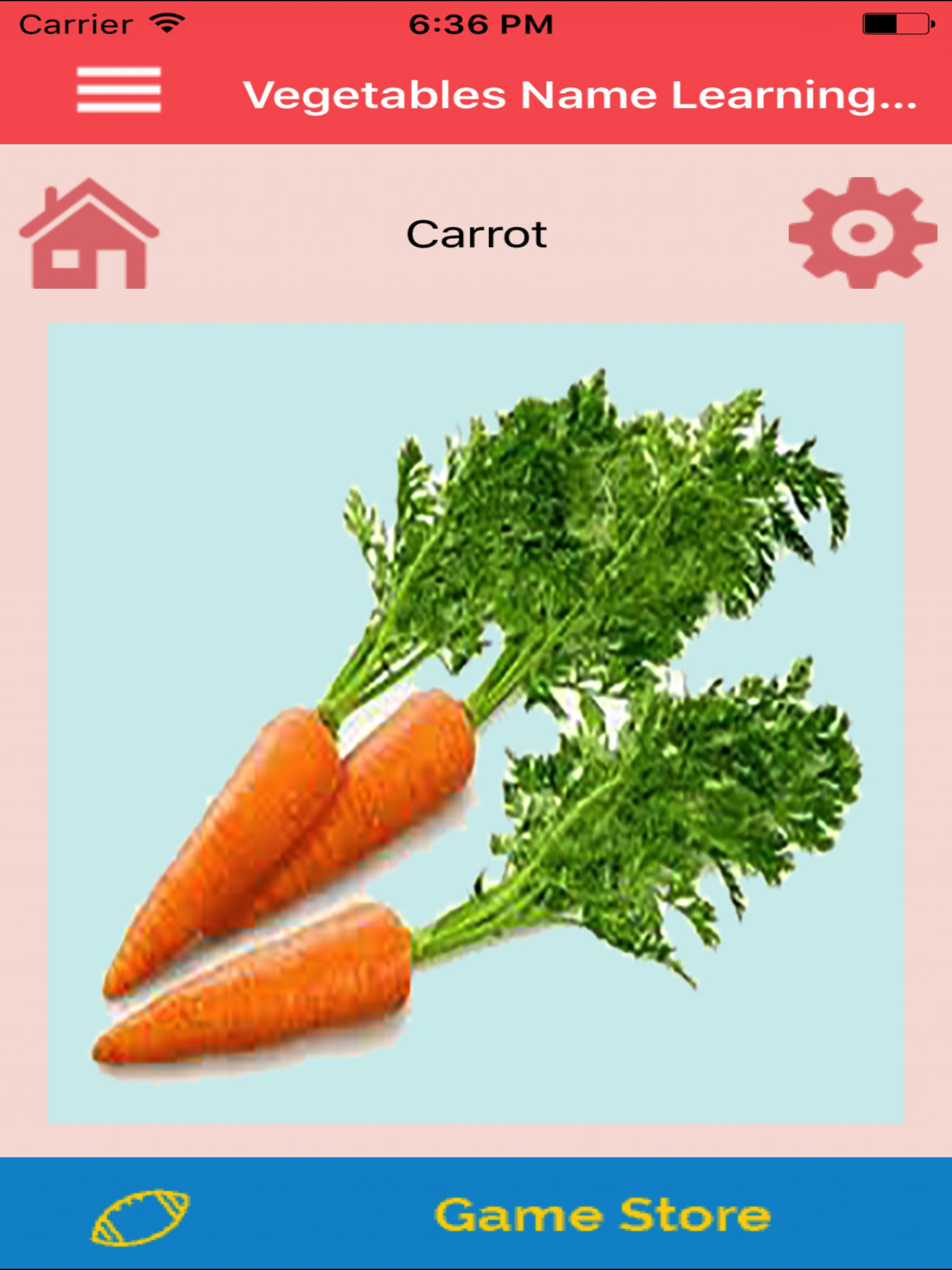 Vegetables Name Learning Card