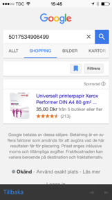 Barcode scanning with Google Shopping screenshot
