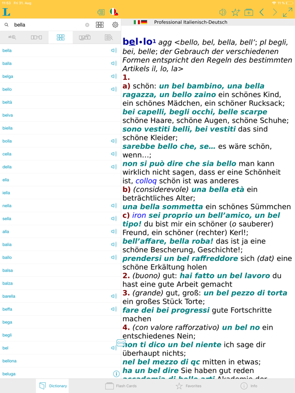 German Italian XL Dictionary iPad screenshot