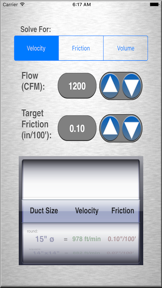 HVAC Duct Size Calculator screenshot