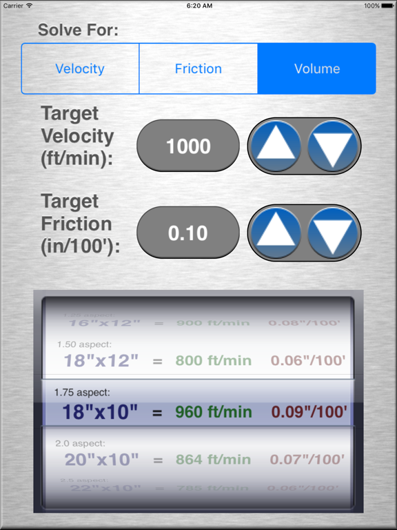 HVAC Duct Size Calculator iPad screenshot