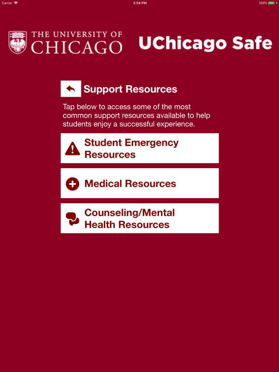 UChicago Safe iPad screenshot