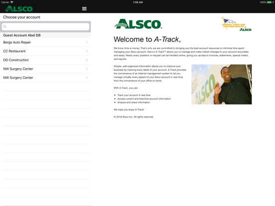 Alsco A-Track iPad screenshot 2 - Business app