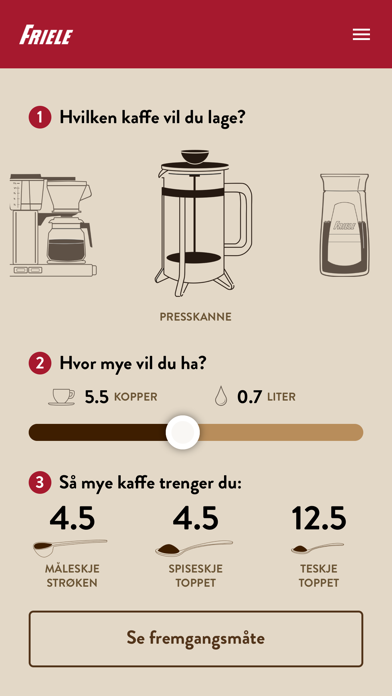Friele Kaffekalkulator Screenshot