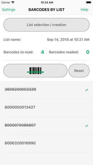Barcodes by list