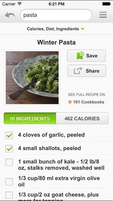 Recipes and Nutrition Screenshot