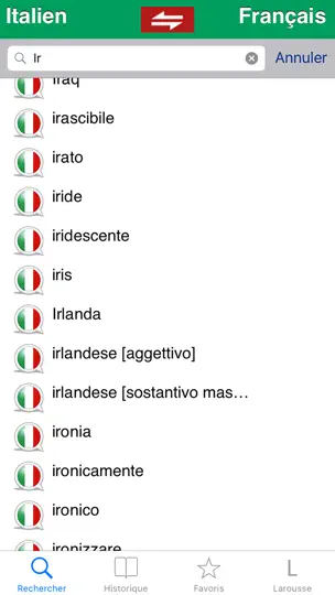 Capture d'écran de Dictionnaire Italien Larousse sur iPhone 5