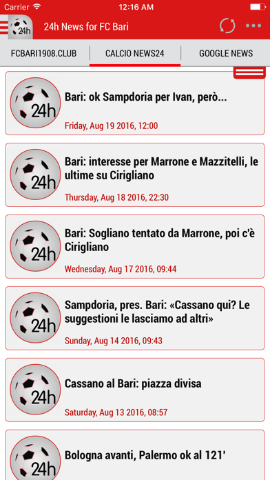 Screenshot #1 pour 24h News for FC Bari