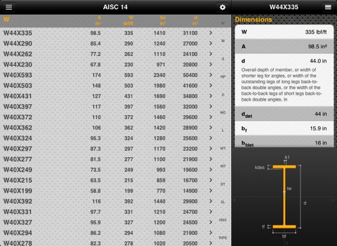 Screenshot #4 pour Steel Profiles AISC
