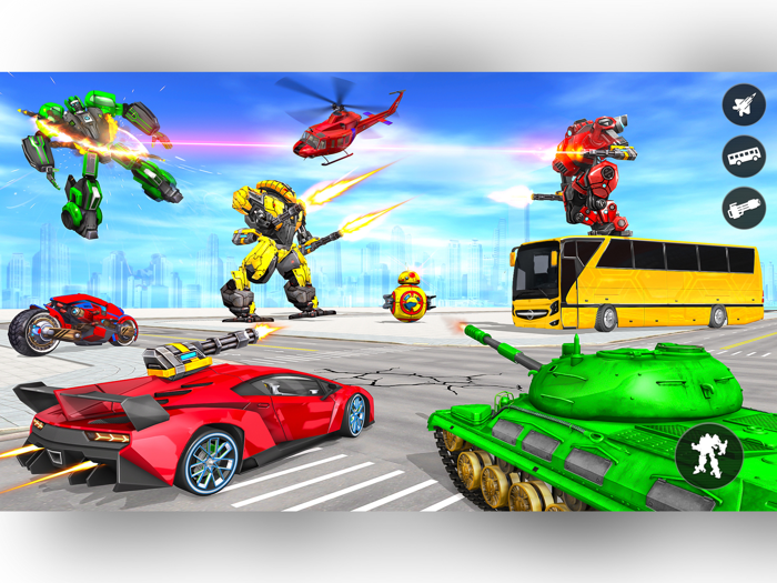 Flying Bus Robot Car Games