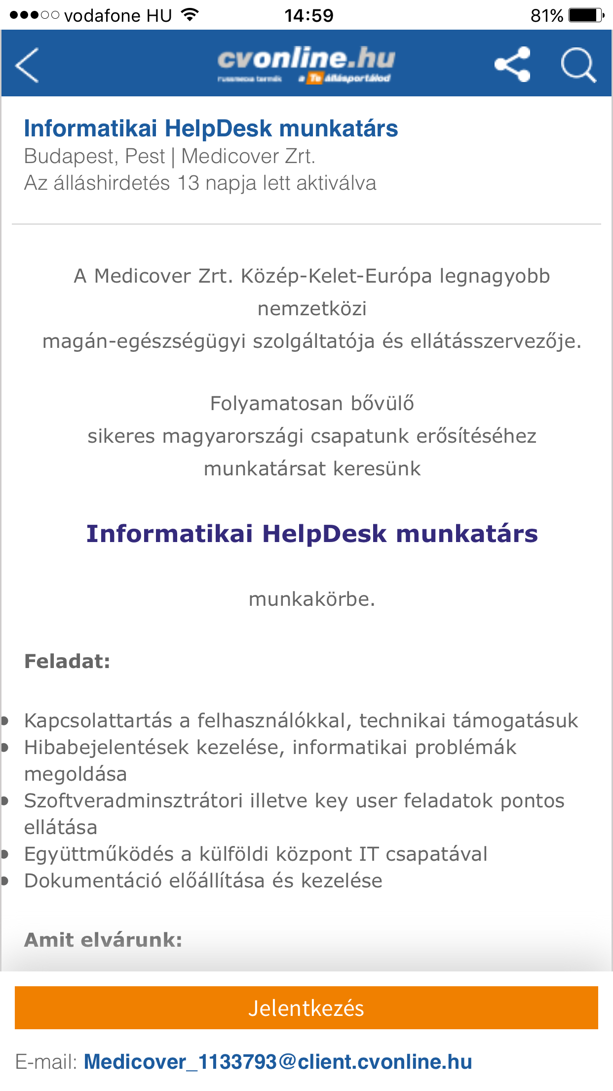 Cvonline.hu állások