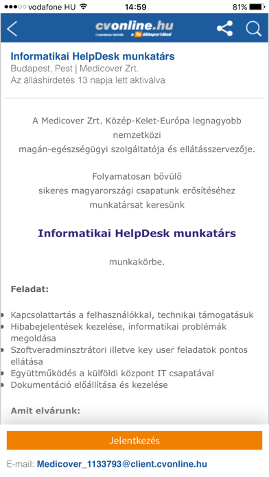 Screenshot #3 pour Cvonline.hu állások