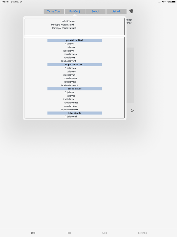 Verbes - French Verb Trainer iPad screenshot 4 - Education app