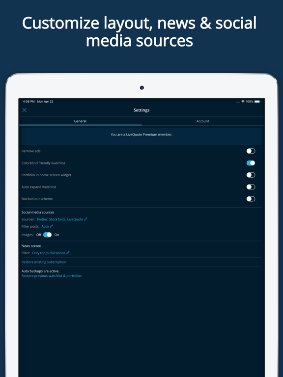 LiveQuote: Split-Screen Stocks iPad screenshot 9 - Finance app