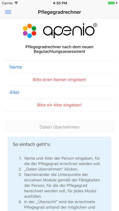 Screenshot #1 pour Pflegegradrechner