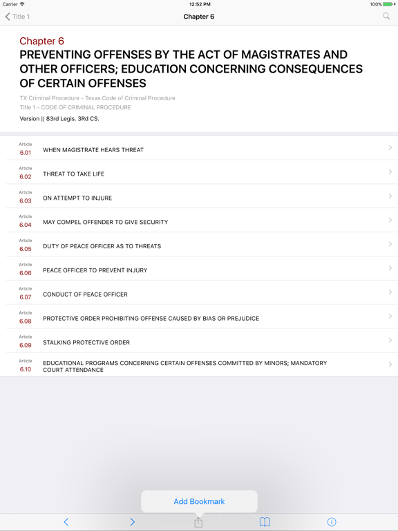 Texas Code of Criminal Procedure (LawStack's TX) iPad screenshot 3 - Reference app