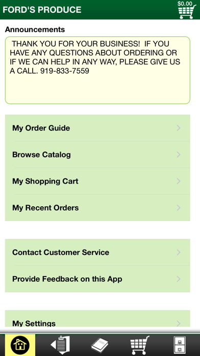 Ford’s Produce Ordering Screenshot