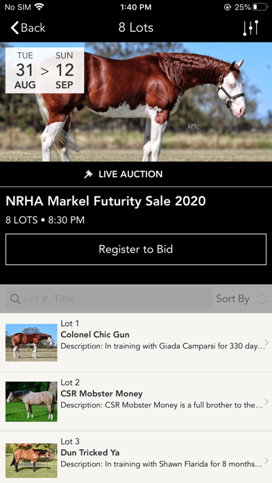 NRHA Futurity Sales Screenshot