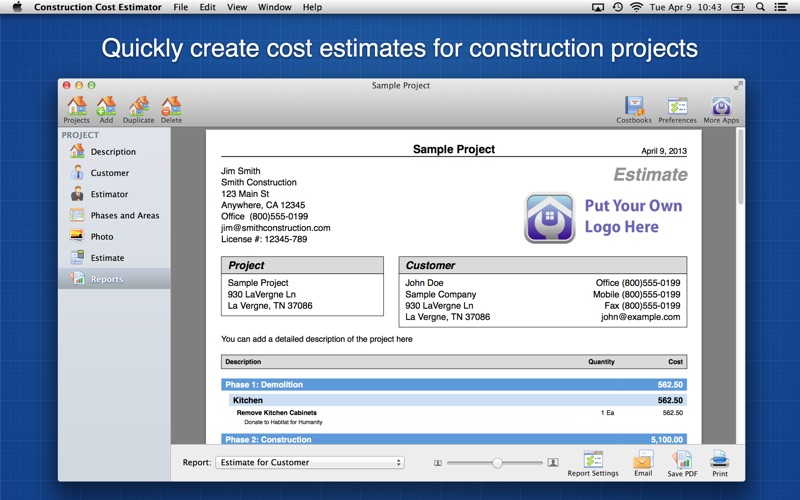 construction cost estimator iphone screenshot 1
