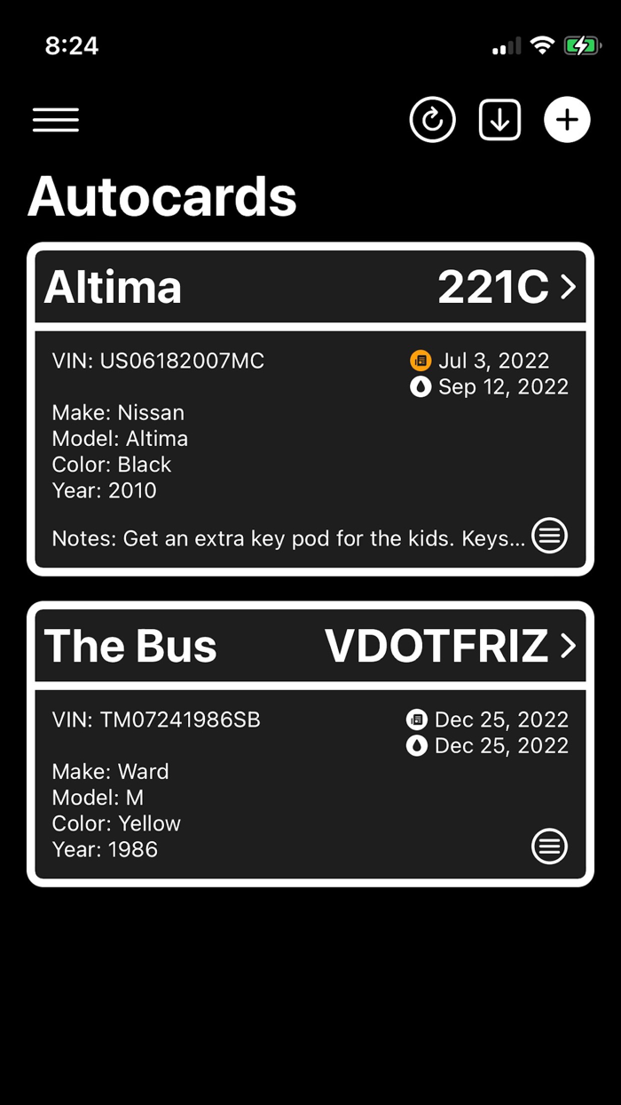 Autocards - Vehicle Log