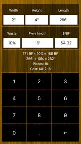 Fast Board Foot Calculator screenshot