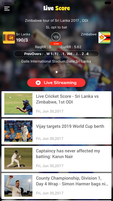 Live score for Cricket Screenshot