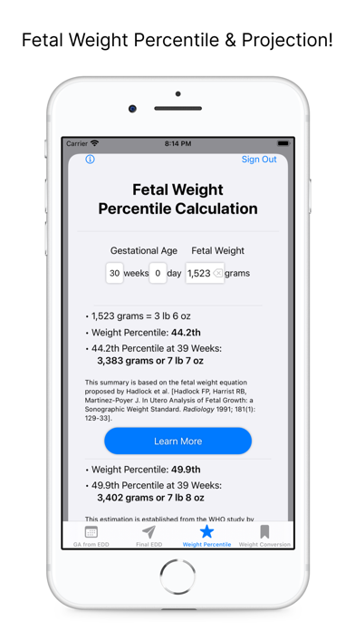 Fetal Growth Projection Screenshot