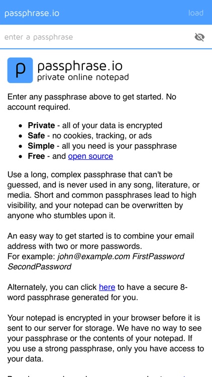 passphrase.io - Private Online Notepad