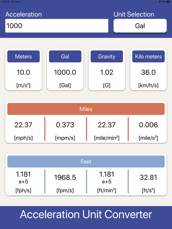 Acceleration Unit Converter iPad screenshot